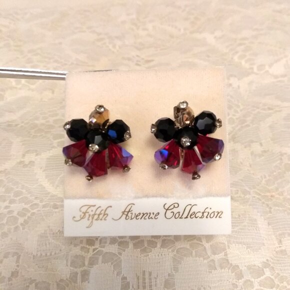 Vintage Purple Beads Gold Tone Earrings Non-Pierced Screw Clip Earrings - Picture 2 of 7